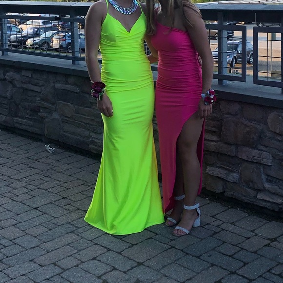 La Femme Neon Yellow Strappy Back Formal Gown - Picture 3 of 13